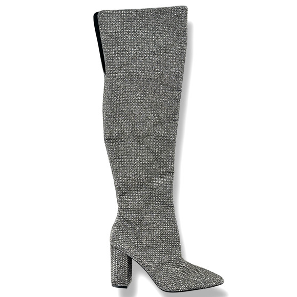 Gianni Bini Queen Bee Silver Rhinestone Over the Knee Boots Womens Sz 6 - Picture 3 of 11